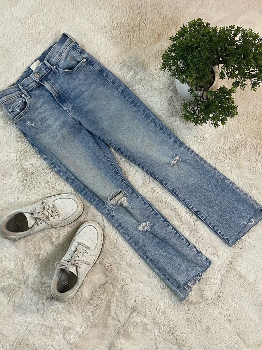 MOTHER The Insider Crop Step Fray Jeans Love in a Boat Blue Size 26 Made in USA